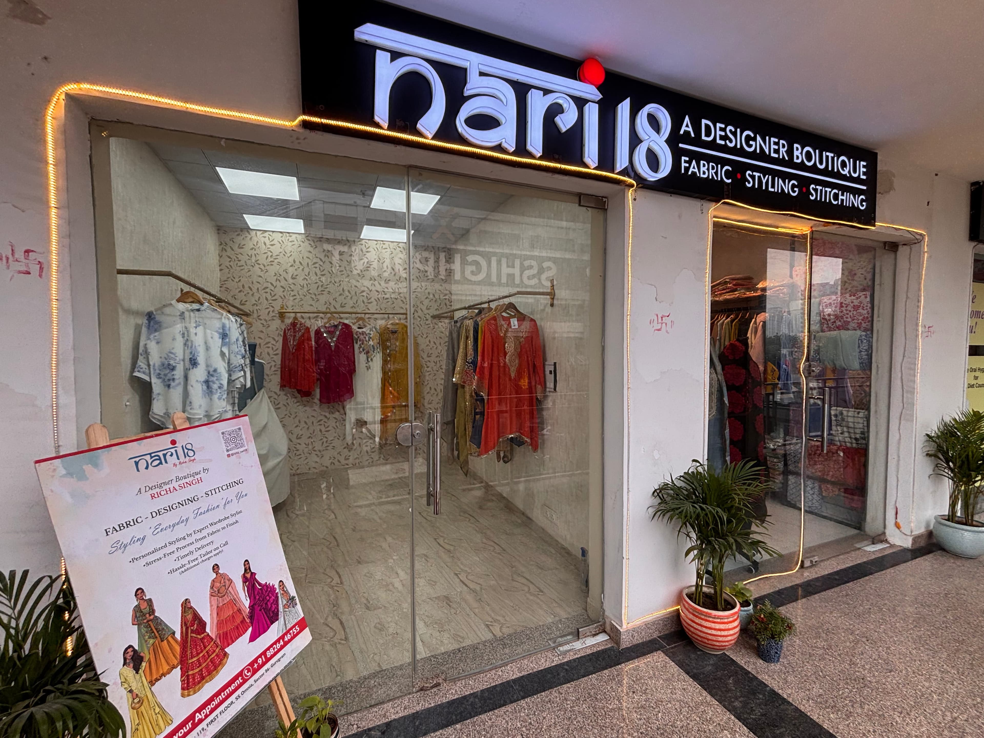 nari18 designer boutique storefront at SS Omnia, Gurugram