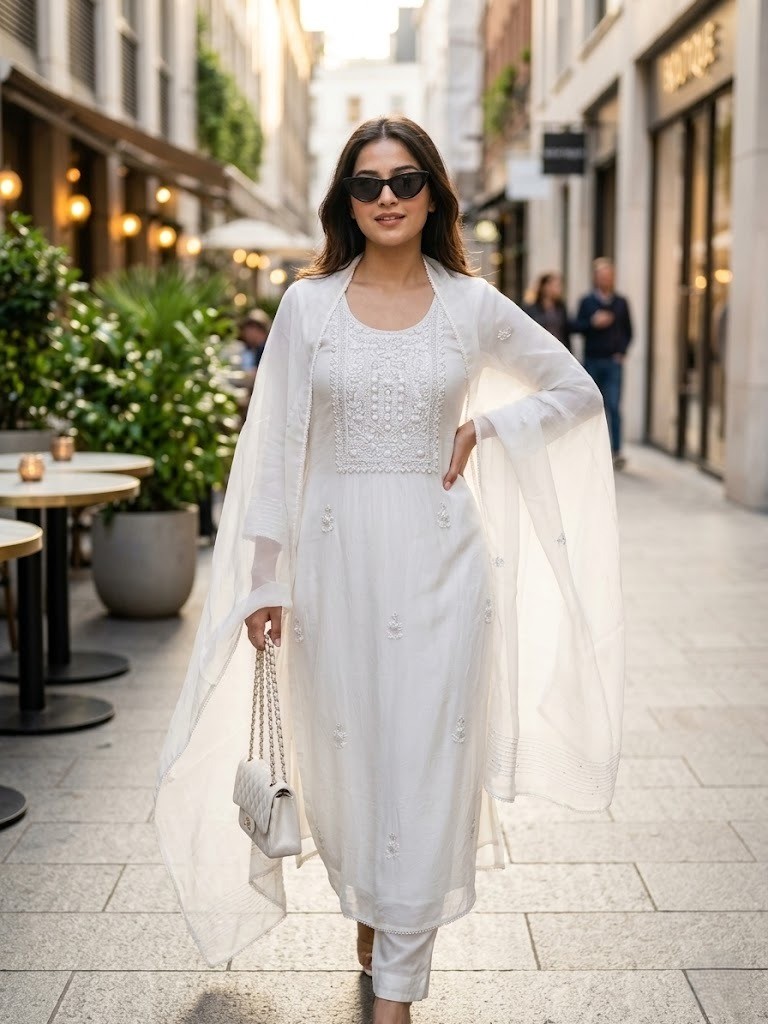 Elegant Ivory Hand Embroidered Suit - Premium Unstitched Suit Material for Women