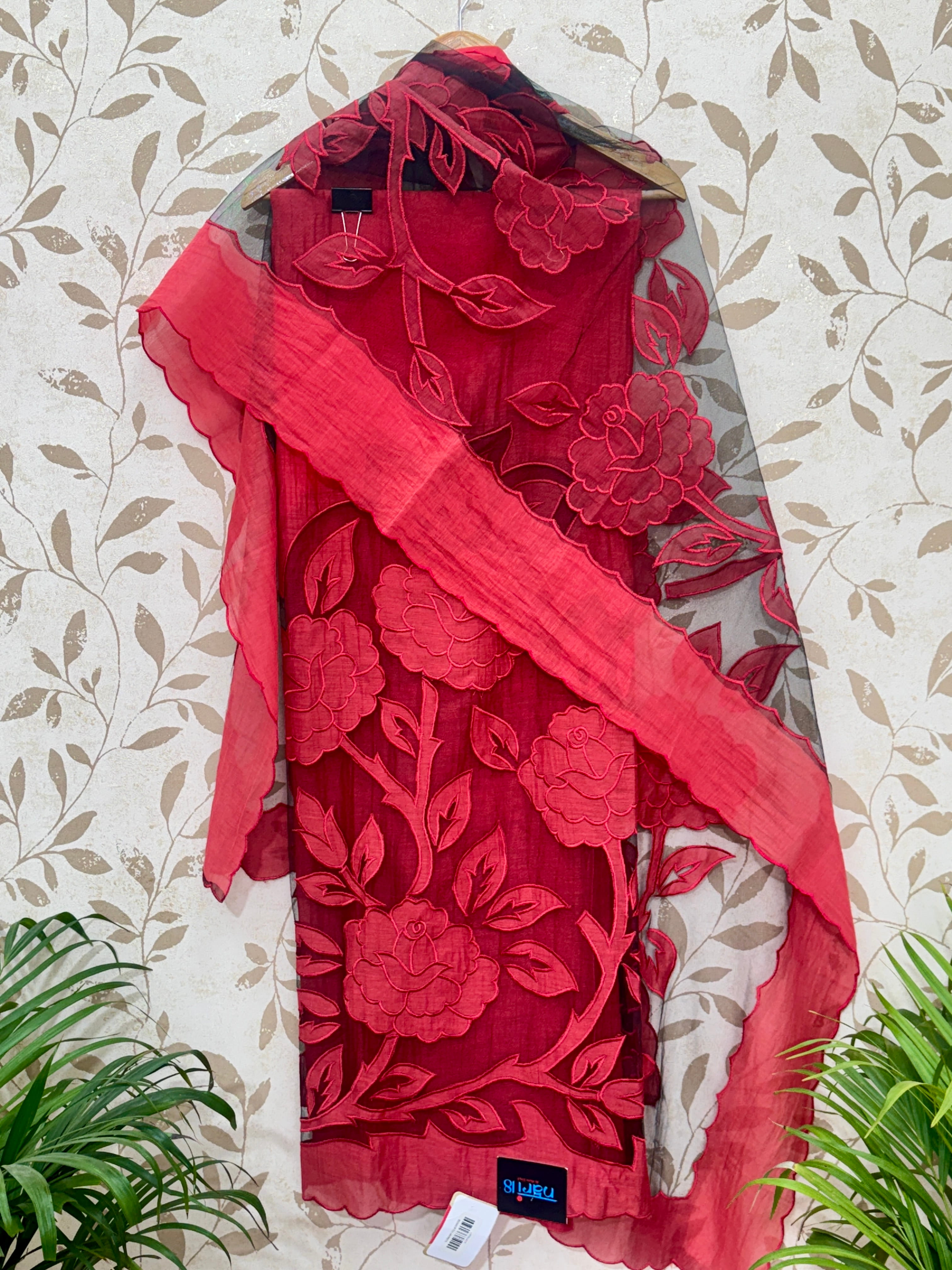 Elegant Deep Wine Red Suit - Premium Unstitched Suit Material for Women view 2