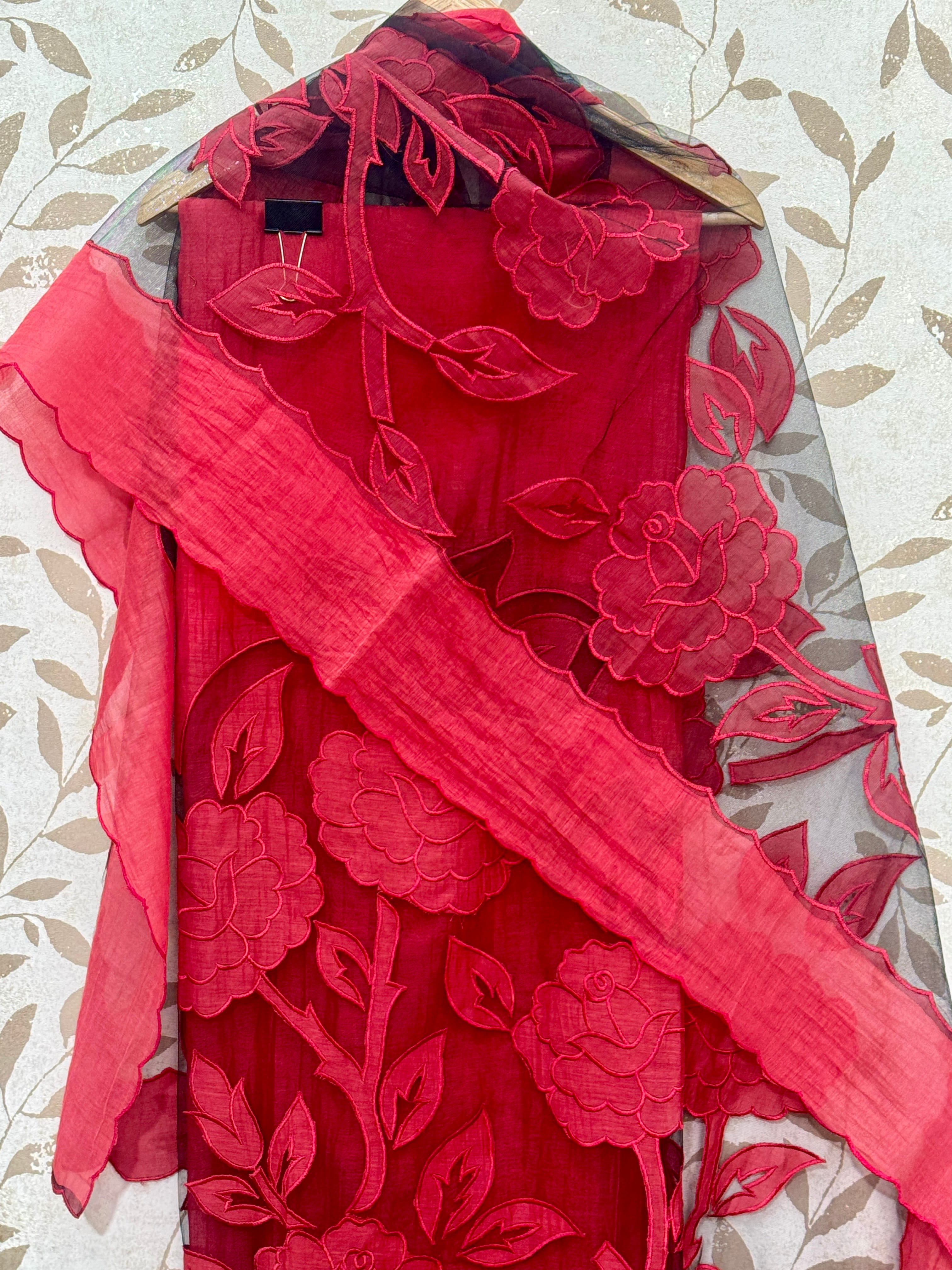 Elegant Deep Wine Red Suit - Premium Unstitched Suit Material for Women view 3