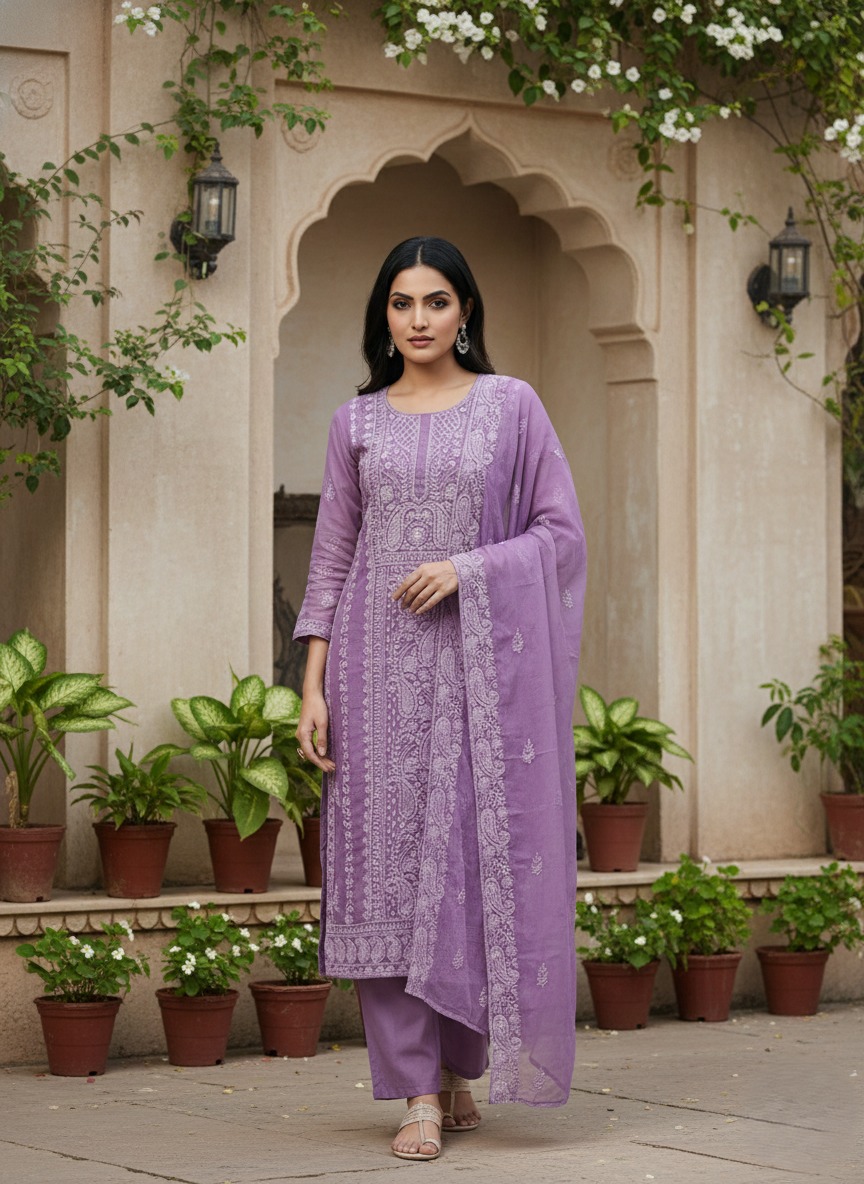  Georgette Lucknavi Embroided Suit