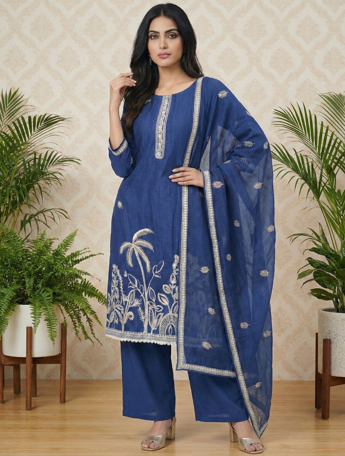 Blue Muslin Cotton Suit 