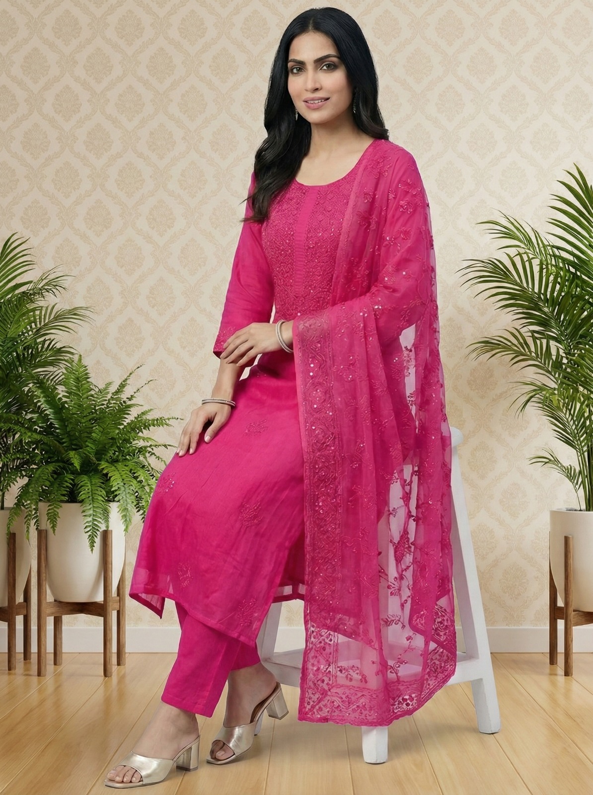 Chiffon Suit Set With Embroidery