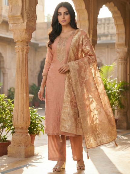 Dusty Rose- Copper Suit - Premium Unstitched Suit Material for Women