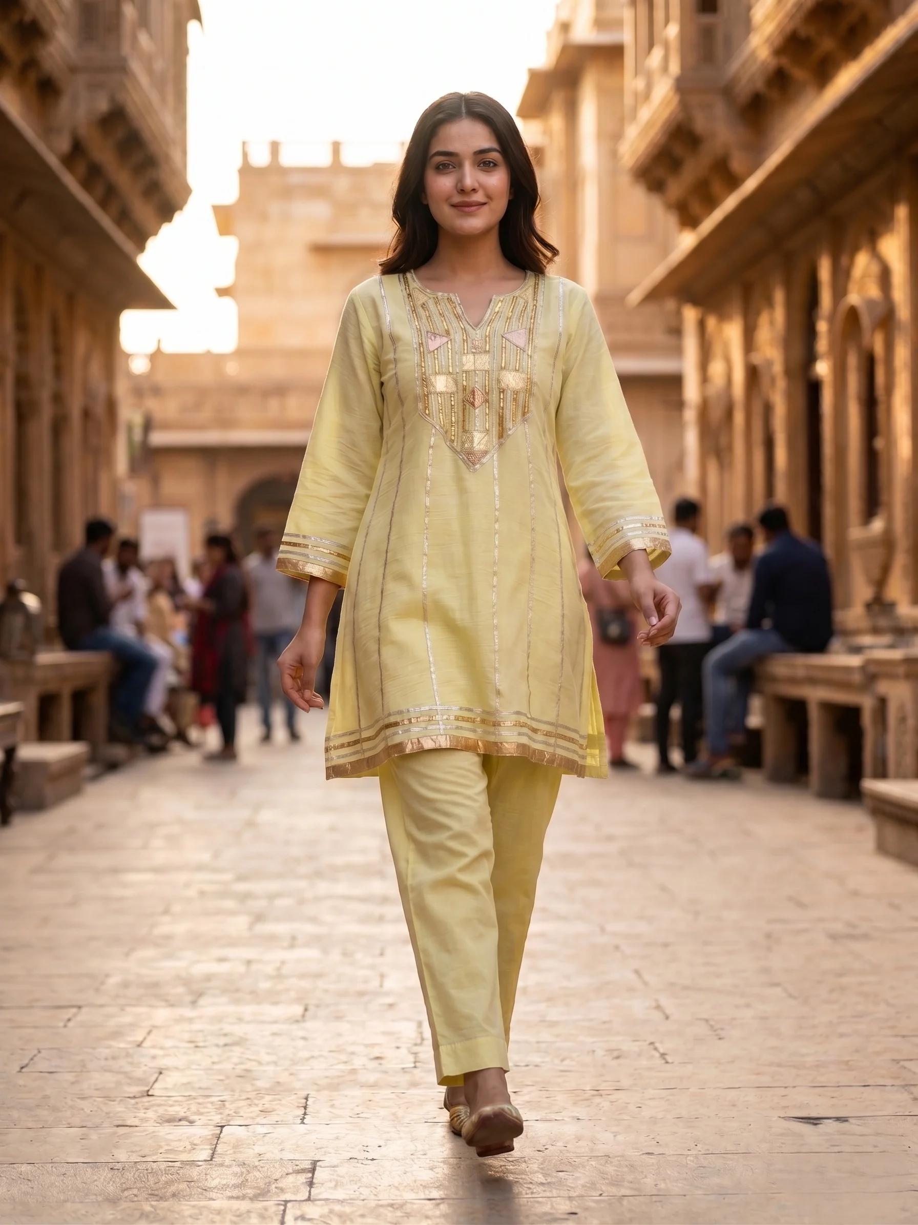 Aqua Gold Luxe Co-ord Set — Lemon Gold Festive Co-ord Set colour | Nari18
