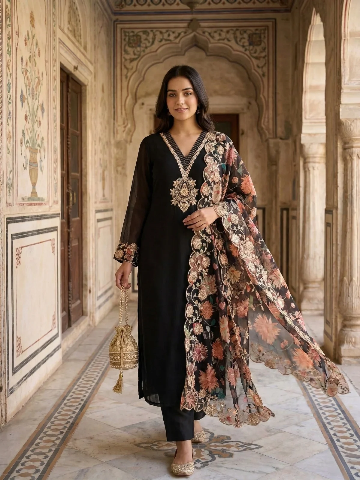 Black Crape Suit - View 1