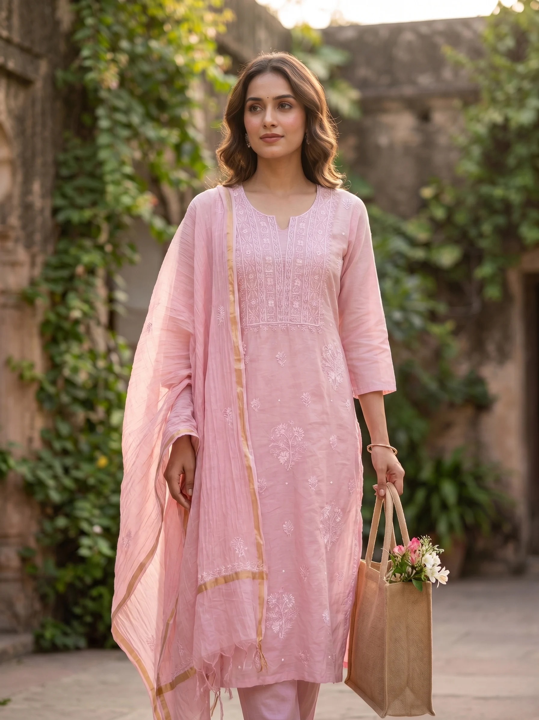 Blush Pink Mul Cotton Embroidered Suit — Blush Pink Mul Cotton Embroidered Suit — Nari18 Unstitched Suit