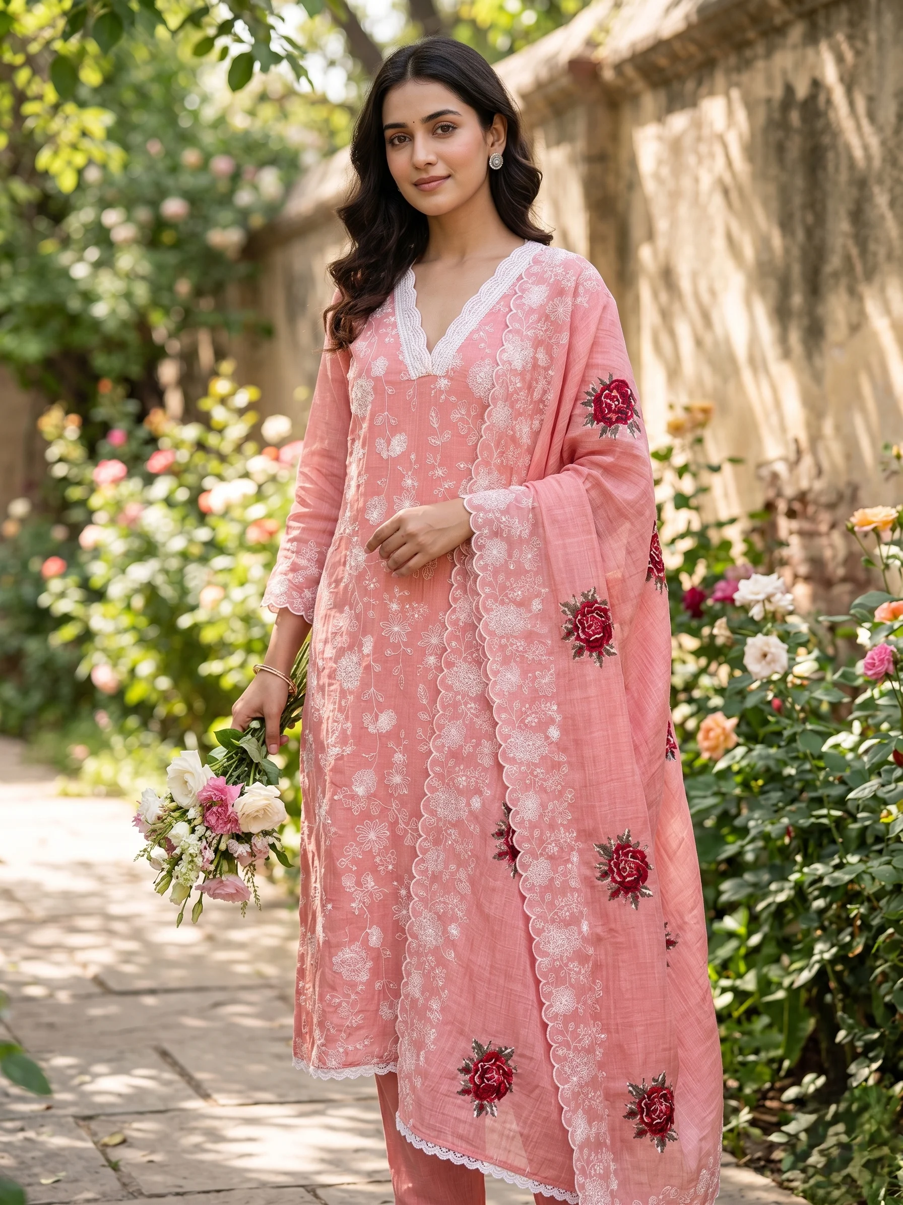 Blush Pink Mul Cotton Embroidered Suit — Blush Pink Mul Cotton Embroidered Suit — Nari18 Unstitched Suit