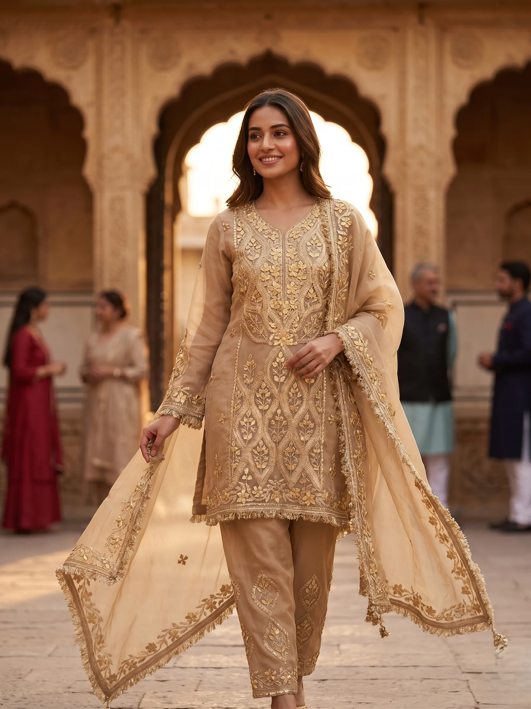 Champagne Gold Couture Co-ord Set — Champagne Gold Couture Co-ord Set — Nari18 Unstitched Suit