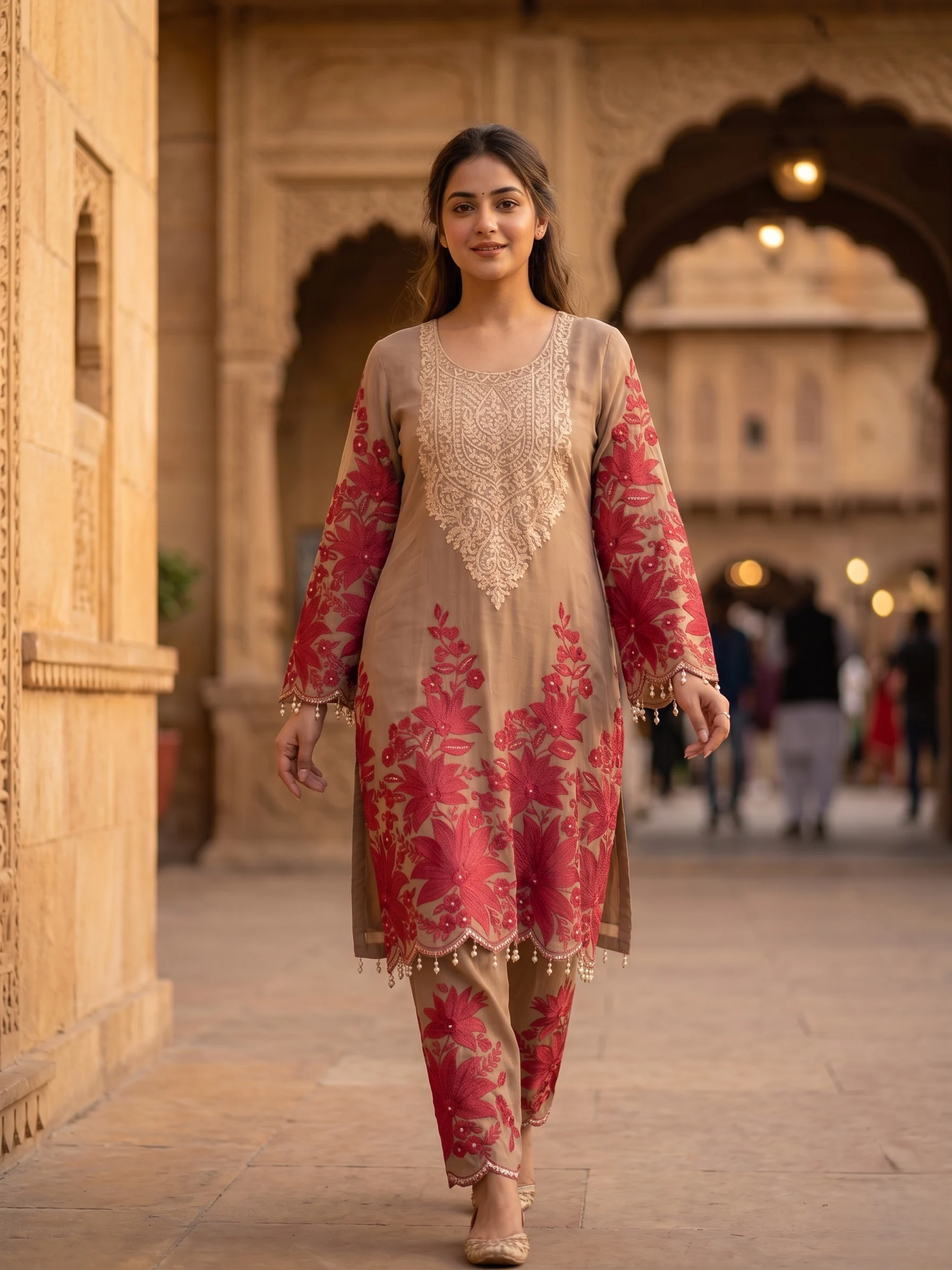 Rosewood Bloom Designer Co-ord Set — Rosewood Bloom Designer Co-ord Set — Nari18 Unstitched Suit