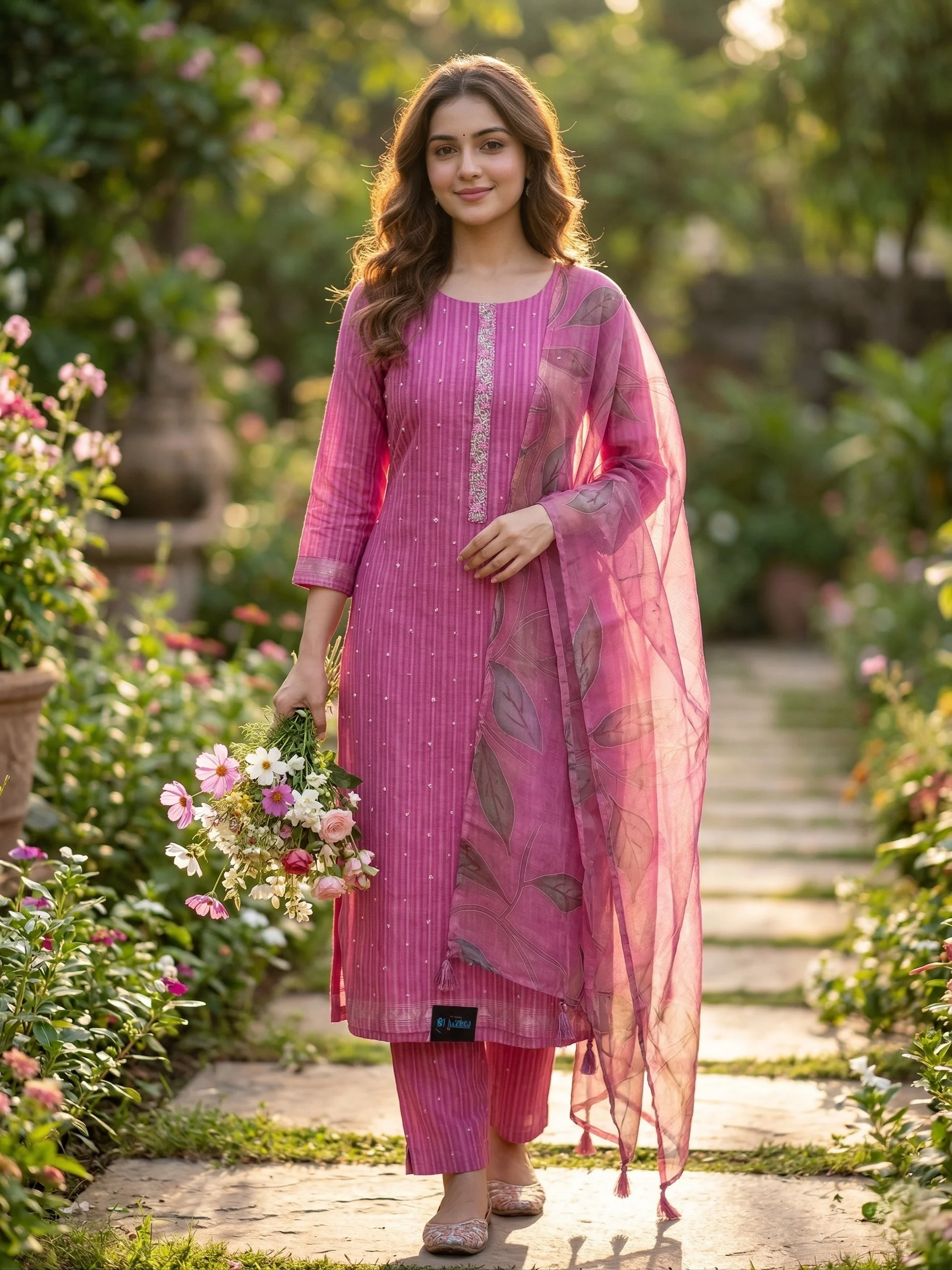 Royal Rose Pink Cotton Suit Set - View 1