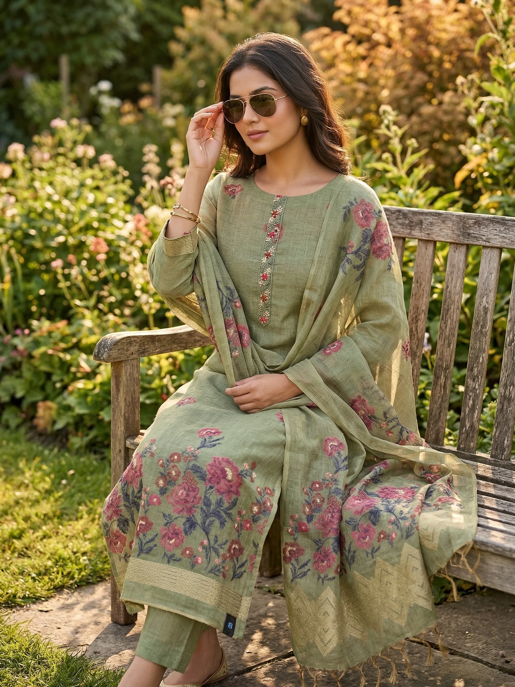 Soft Olive Green Suit - View 1