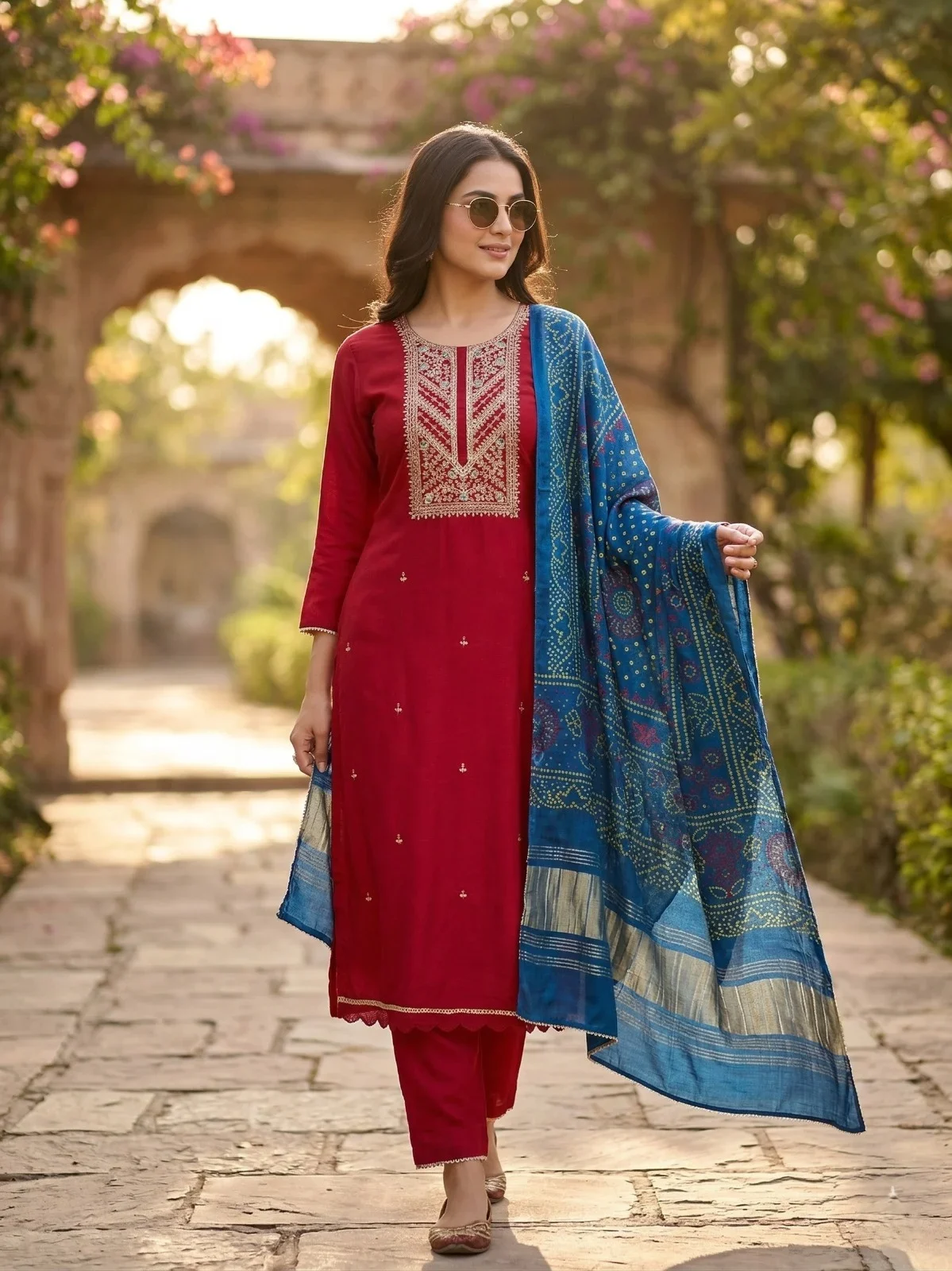 Vibrant Magenta Silk Suit - View 1